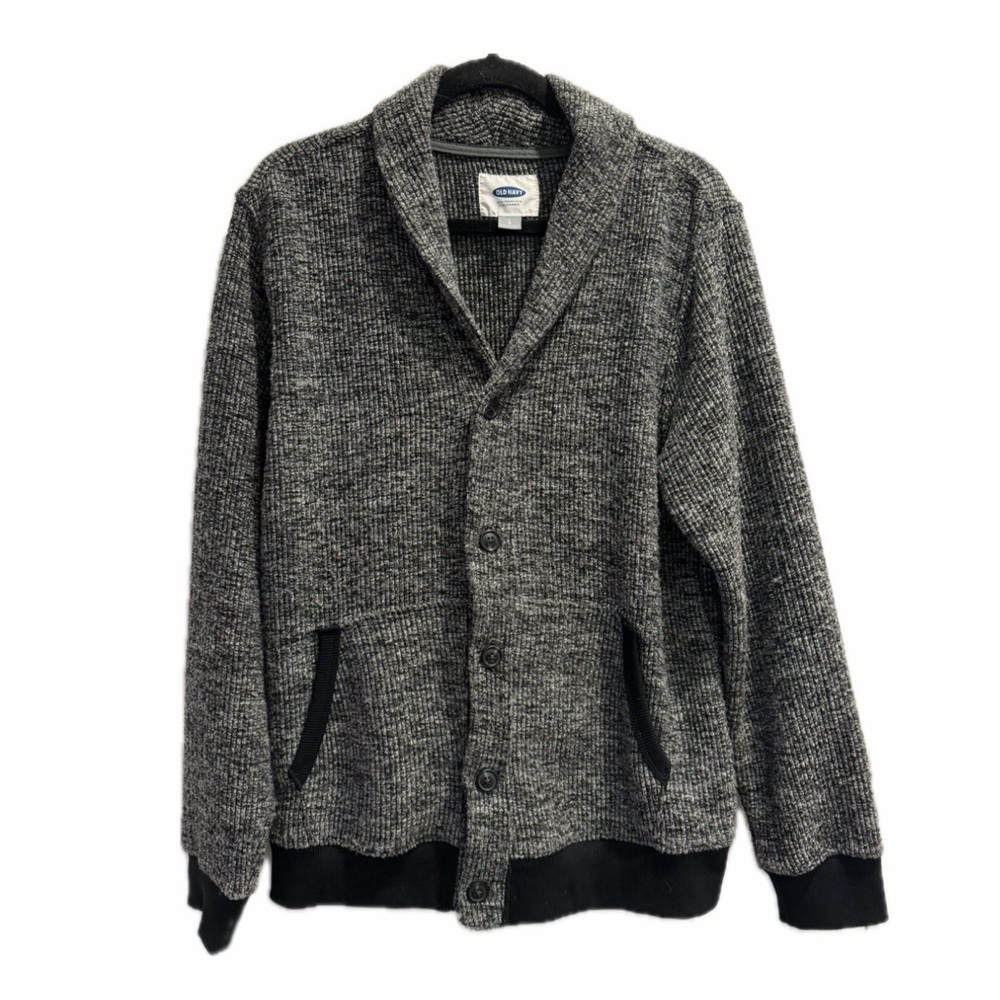 Old Navy Men's Black and Gray Button Up Cardigan Sweater